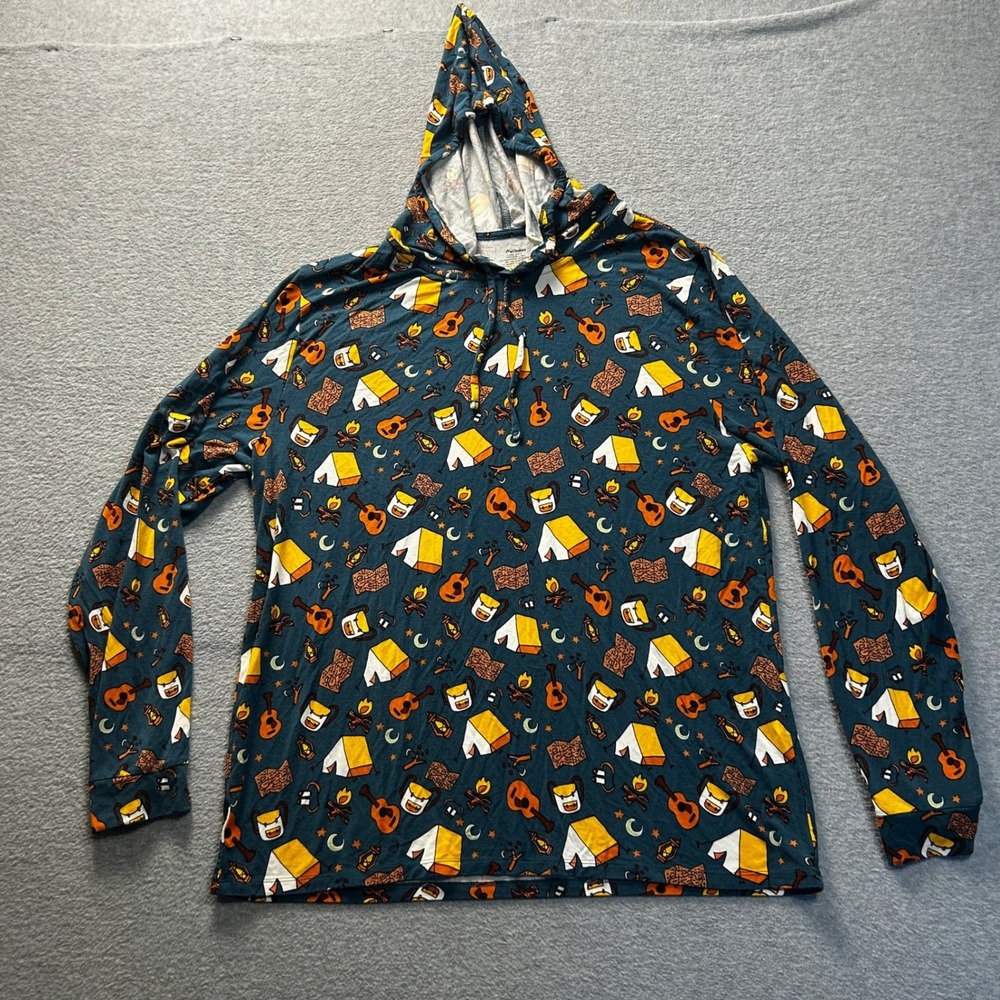 Hoodie Camping Graphic Mens Medium Blue Campfire Tent Lightweight Pullover